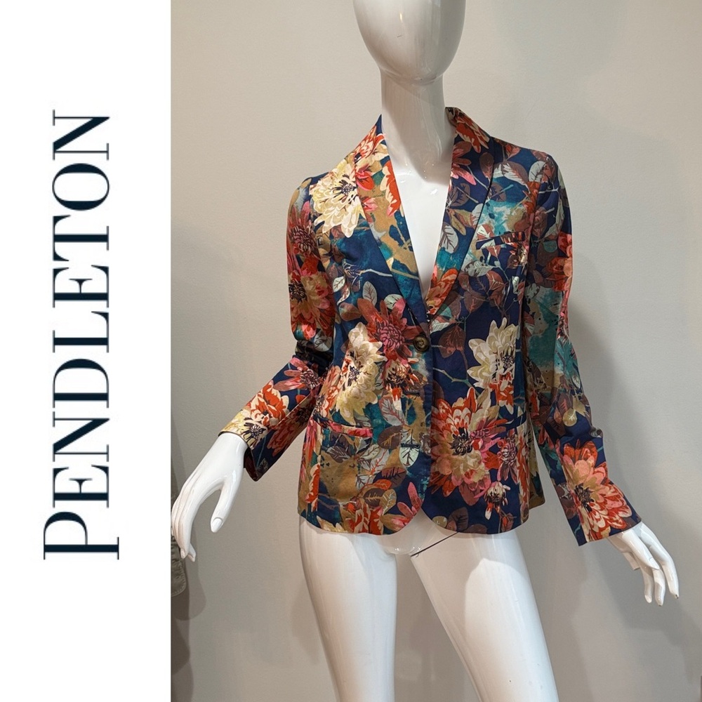 Pendleton Dark Floral Garden Linen Cotton Blend Unlined Blazer